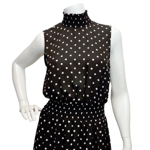 NANETTE Lepore Women's Sz 4 Polka Dot Black White Sleeveless Ruffle Hem Dress - Picture 3 of 10